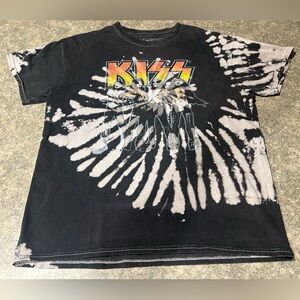 KISS Tie-Dye Black Mens Graphic  T-Shirt Size S Rock & Pop Band Music Vintage